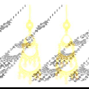 14K TRI COLOR GOLD DROP DANGLE CHANDELIER CZ EARRINGS: NEW 14K TRI COLOR GOLD EARRINGSNew 14K Tri color Gold EarringsMeasures: 68mm Long X 22" WideSet with CZDiamond cut earrings have a polished finish Hook backingsStamp: 14kAvg Weight: 9.1g