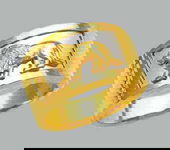 NEW 14K TWO TONE GOLD MENS CZ RING SIGNET LION