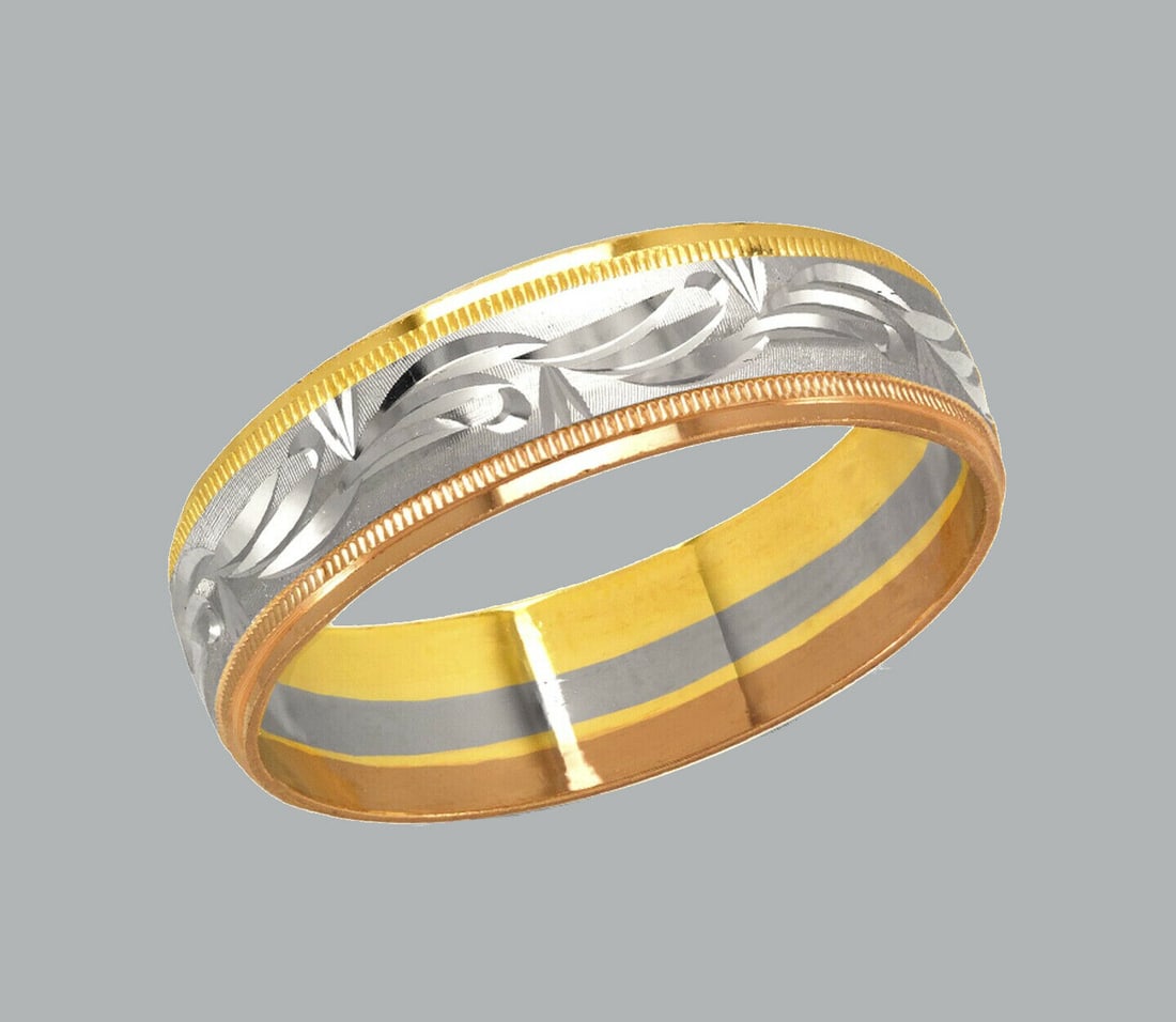 14K TRI COLOR GOLD WEDDING BAND RING 6mm SIZE 10 (1 of 1)