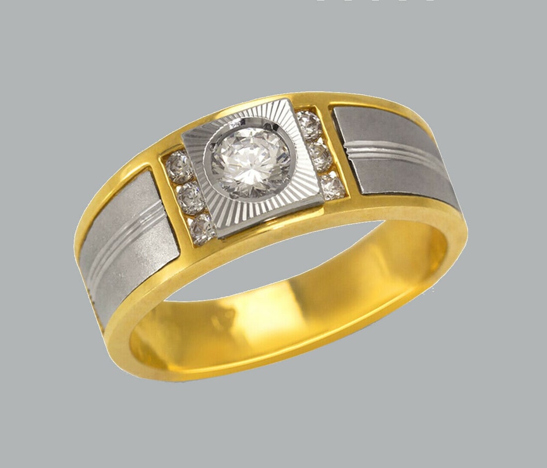 NEW 14K TWO TONE GOLD LADIES FANCY CZ RING BAND (1 of 1)