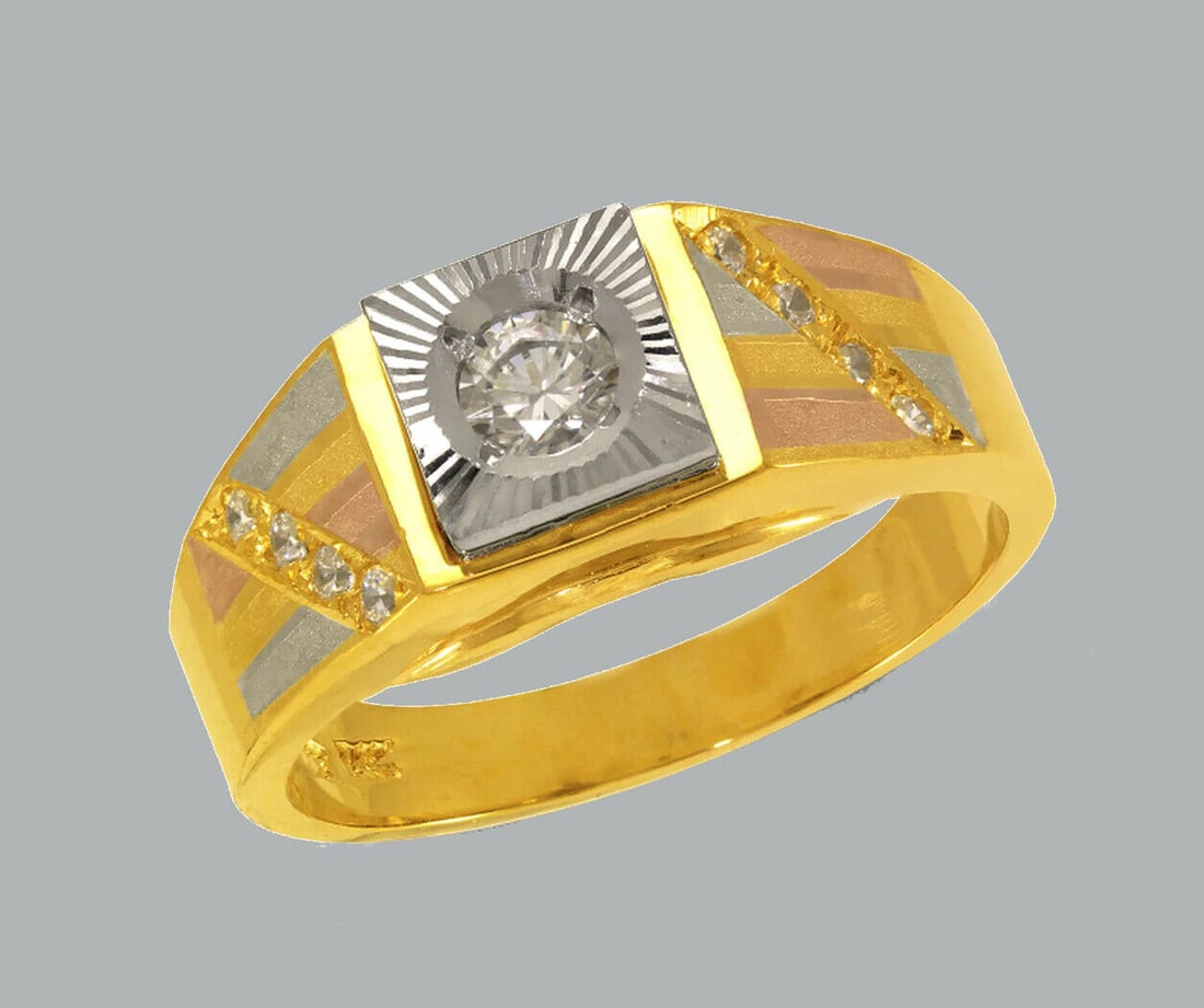 NEW 14K TRI COLOR GOLD LADIES FANCY CZ RING BAND (1 of 1)