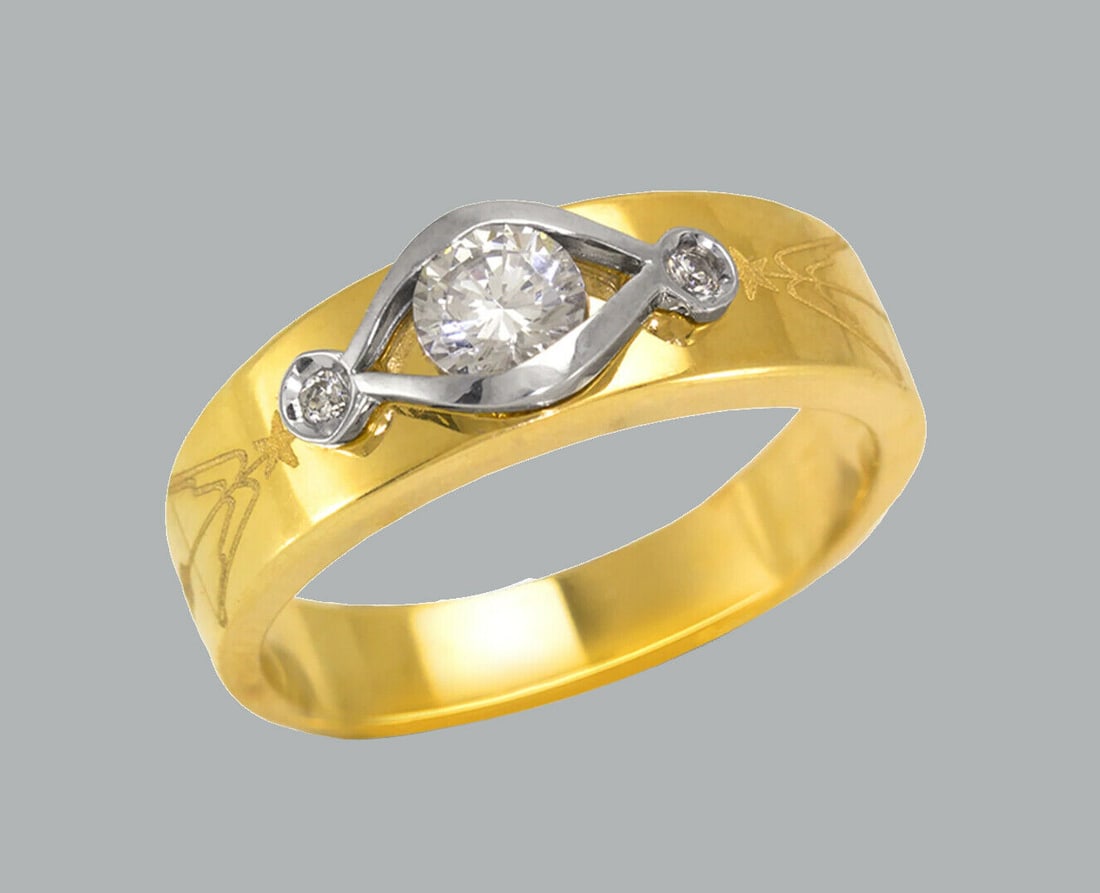 NEW 14K TWO TONE GOLD LADIES FANCY CZ RING BAND (1 of 1)