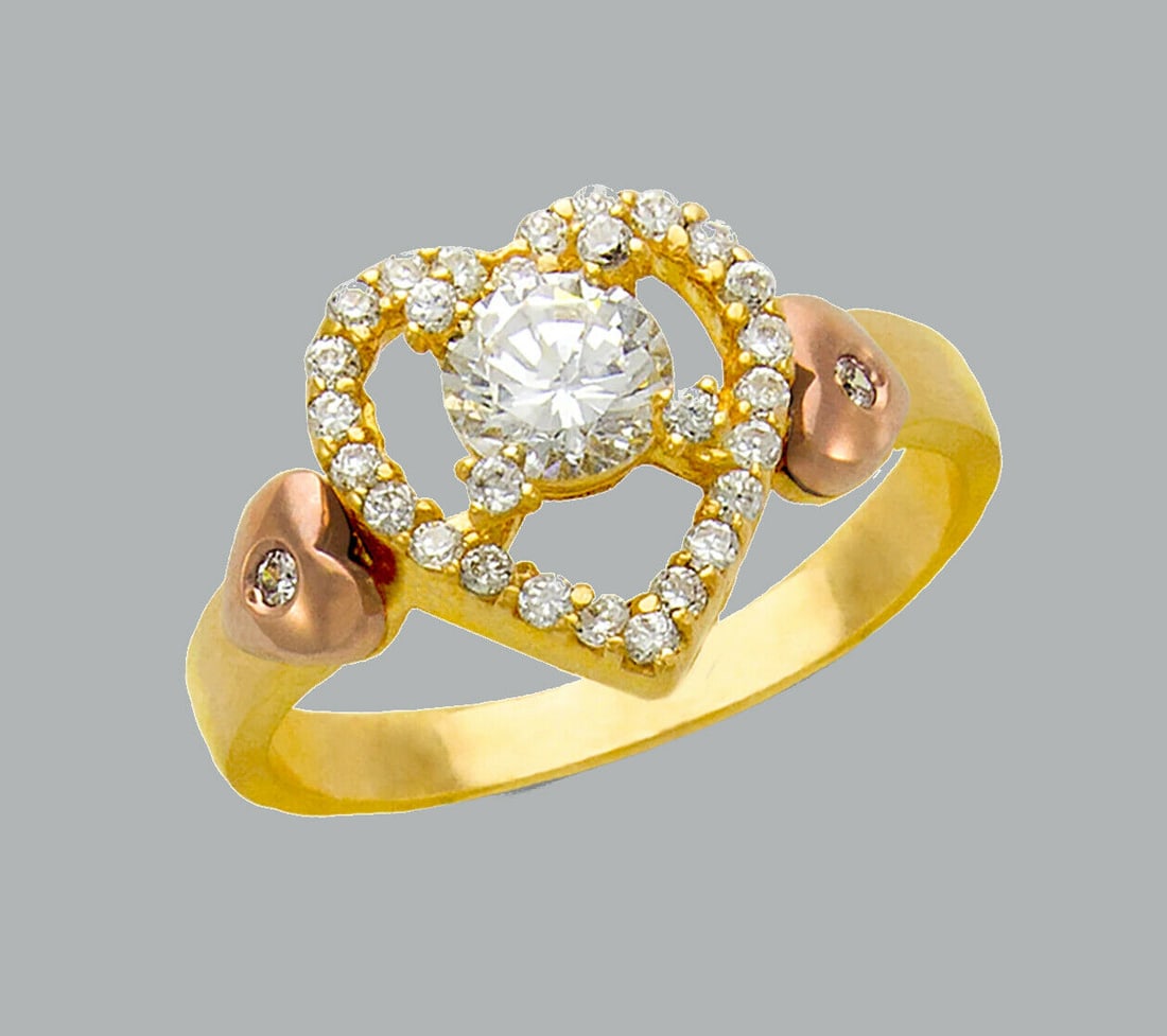 NEW 14K TWO TONE GOLD LADIES FANCY CZ HEART RING (1 of 1)