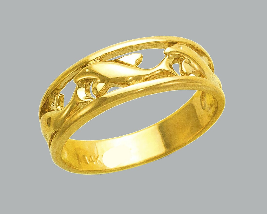 NEW 14K YELLOW GOLD LADIES RING DOLPHIN BAND (1 of 1)
