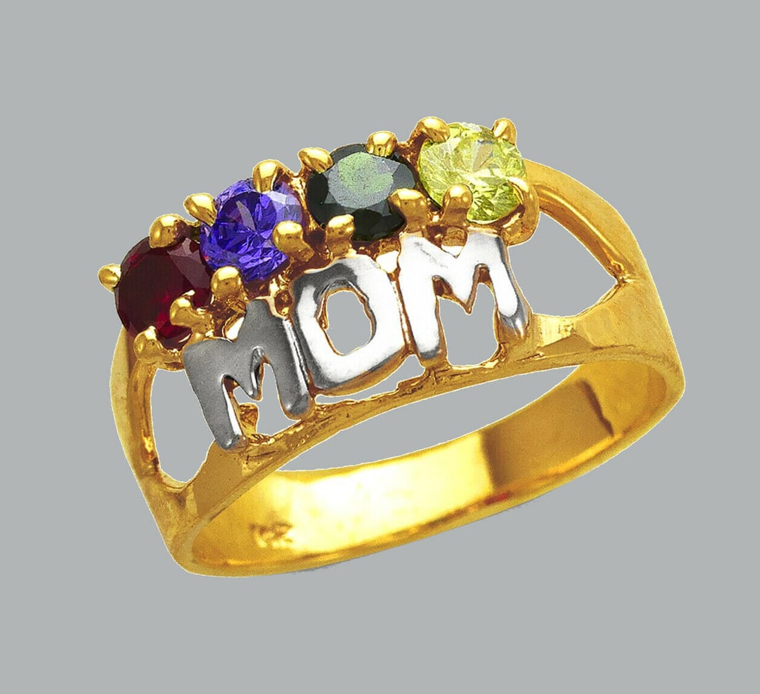 NEW 14K TWO TONE GOLD LADIES CZ RING MOM (1 of 1)