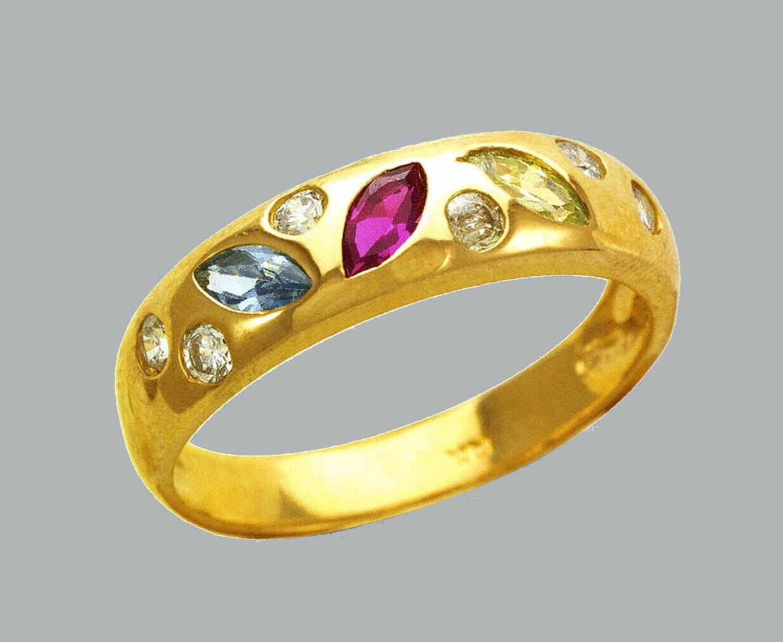 14K YELLOW GOLD LADIES COLORED CZ RING MARQUISE BAND (1 of 1)