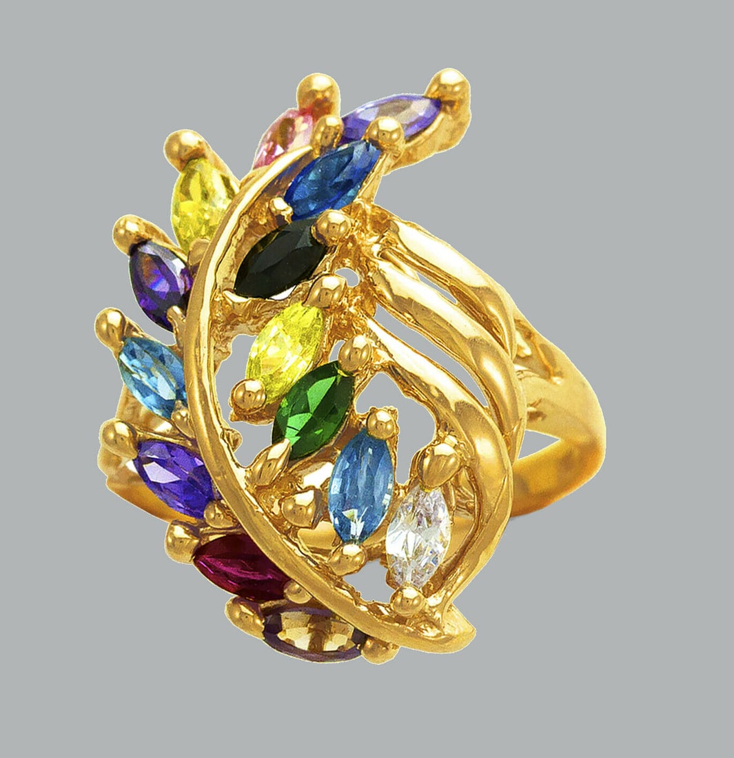NEW 14K YELLOW GOLD LADIES COLORED CZ RING MARQUISE (1 of 1)