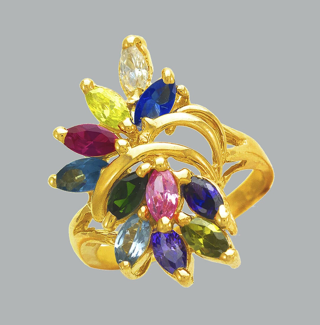 NEW 14K YELLOW GOLD LADIES COLORED CZ RING MARQUISE (1 of 1)