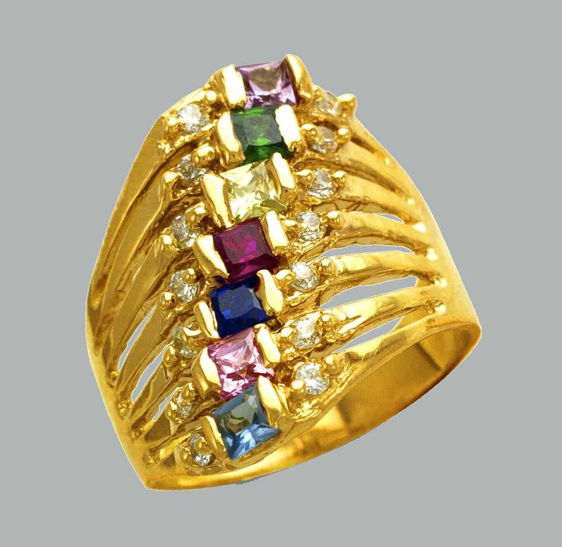 NEW 14K YELLOW GOLD LADIES COLORED CZ RING 7 STACK (1 of 1)