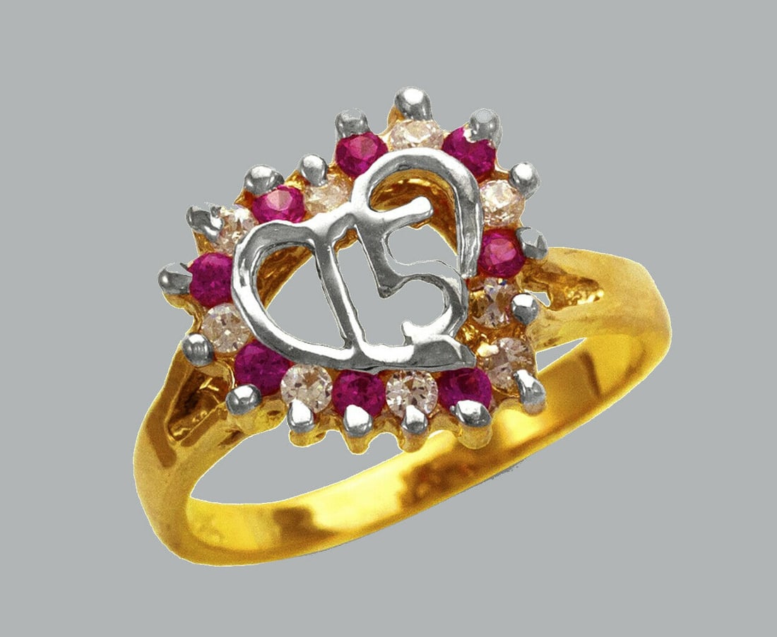 NEW 14K TWO TONE GOLD LADIES CZ RING 15 ANOS HEART (1 of 1)