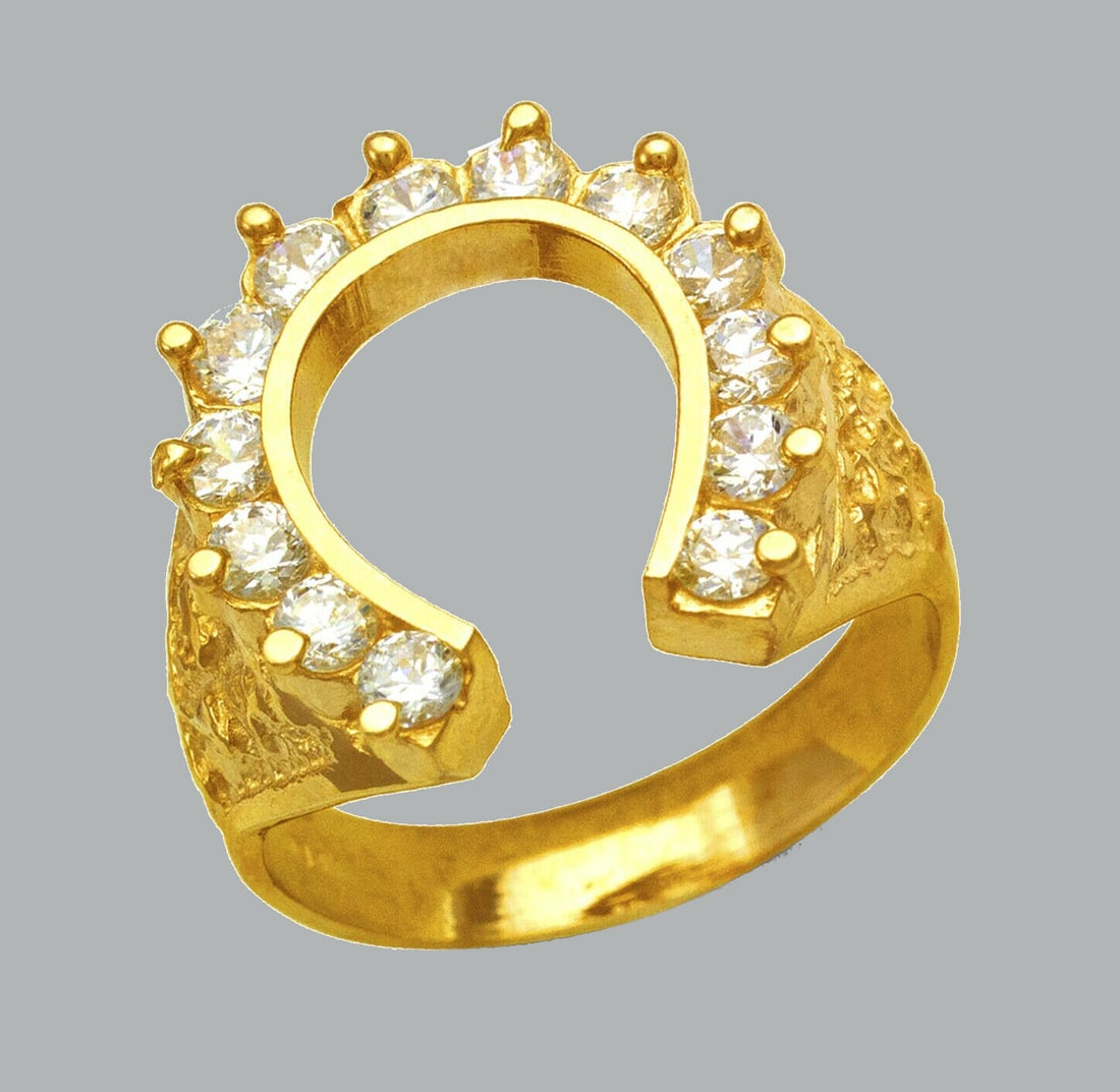 NEW 14K YELLOW GOLD CZ RING MEN'S HORSESHOE RING (1 of 1)