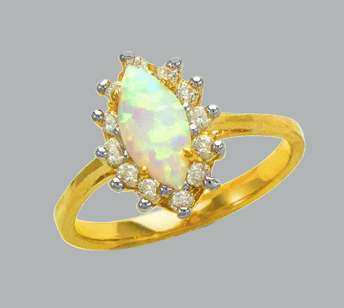 NEW 14K TWO TONE GOLD LADIES CZ OPAL COCKTAIL RING (1 of 1)