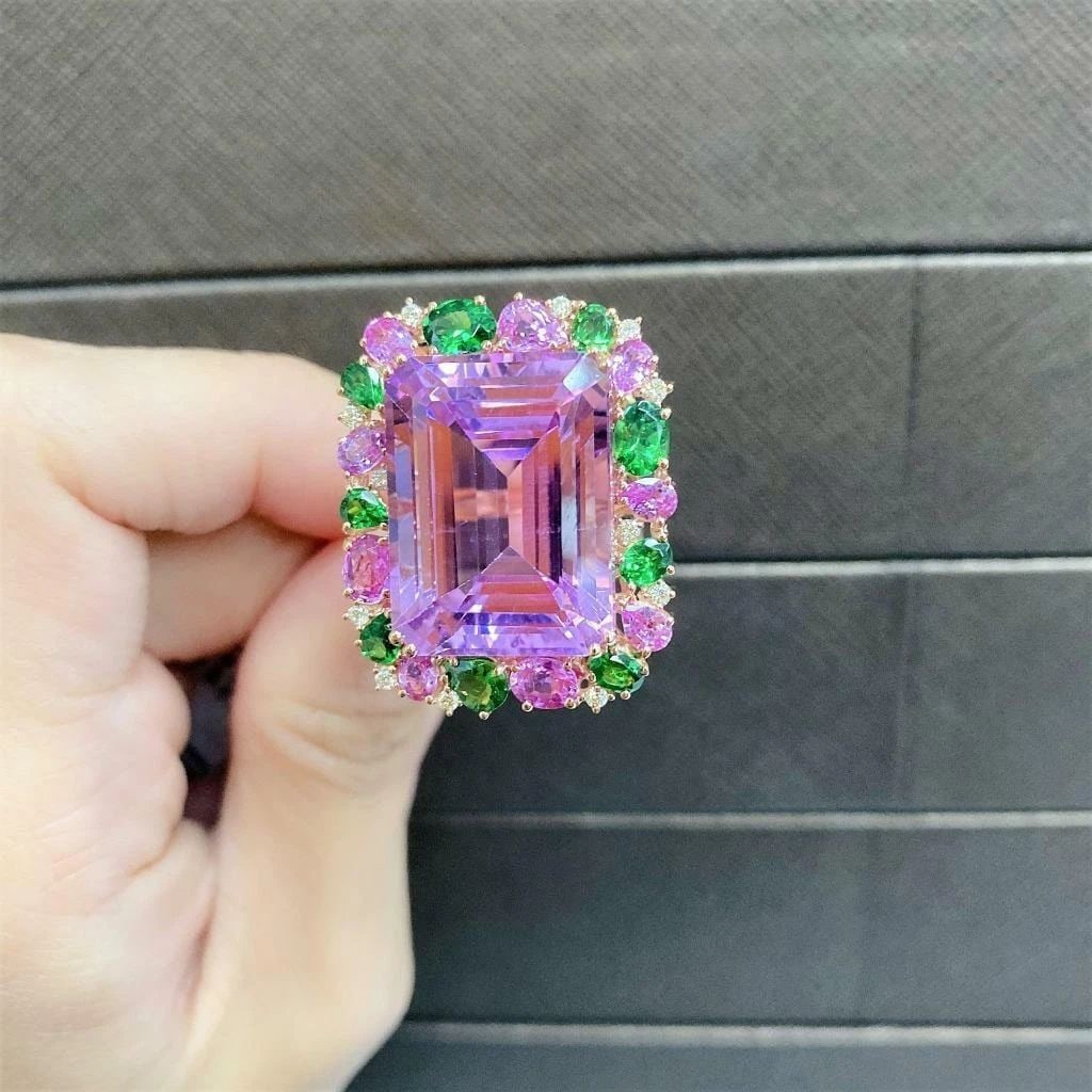 18KT FANCY KUNZITE SAPPHIRE DIAMOND RING (1 of 1)