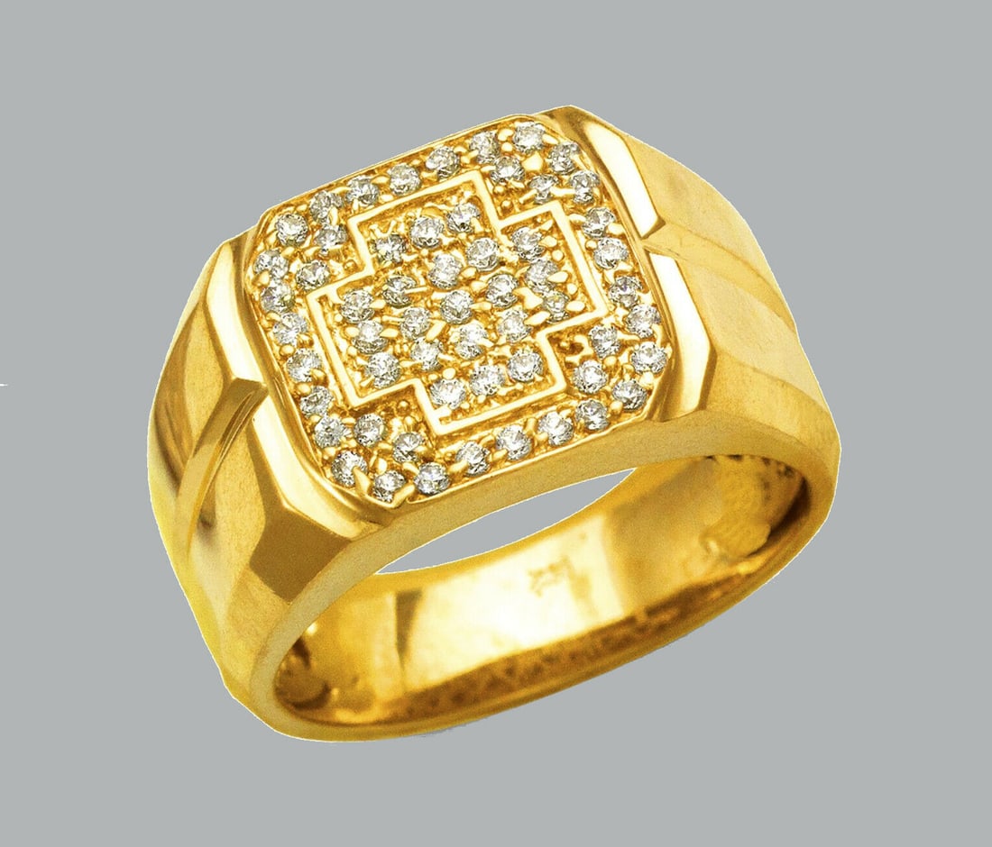 NEW 14K SOLID YELLOW GOLD MENS CZ CLUSTER RING (1 of 1)