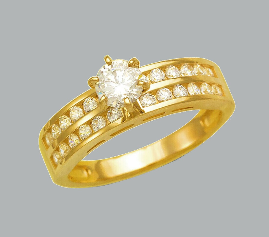 NEW 14K YELLOW GOLD LADIES FANCY ENGAGEMENT RING 2 ROW (1 of 1)