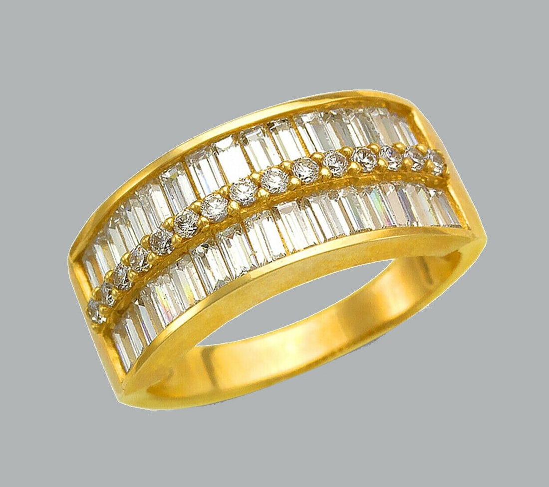 NEW 14K YELLOW GOLD LADIES CZ RING BAND ROUND BAGUETTE (1 of 1)