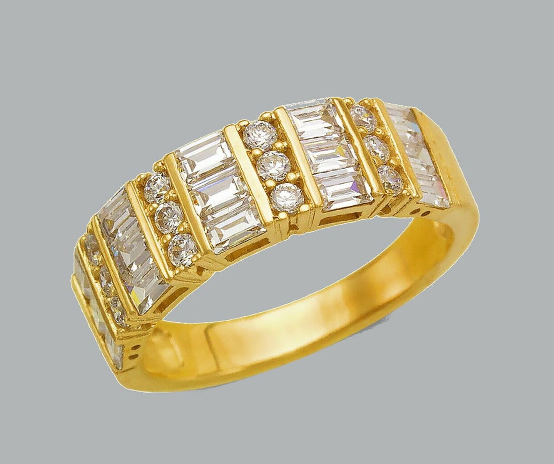 14K YELLOW GOLD LADIES CZ RING BAND ROUND BAGUETTE (1 of 1)