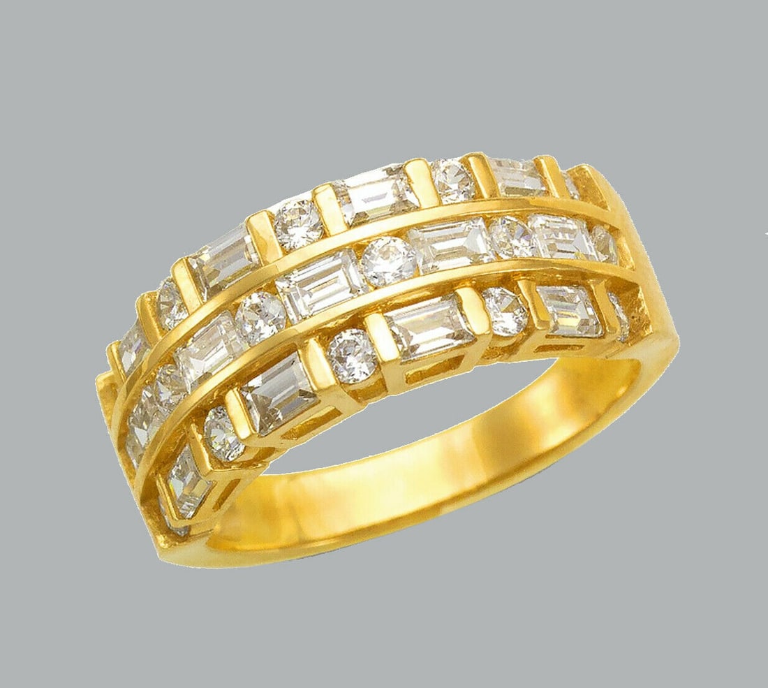 14K YELLOW GOLD LADIES CZ RING BAND ROUND BAGUETTE (1 of 1)