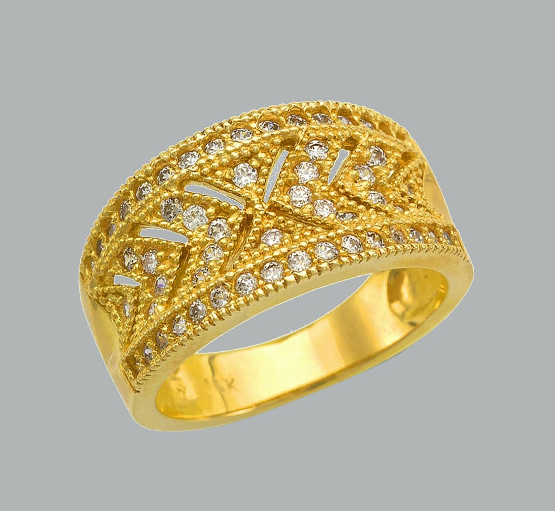 14K YELLOW GOLD LADIES CZ RING BAND ROUND CUT FILIGREE (1 of 1)