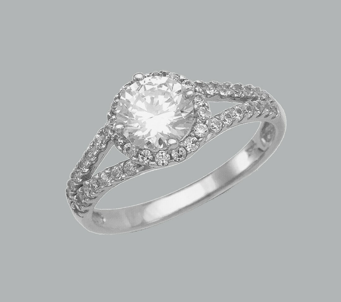 14K WHITE GOLD LADIES ENGAGEMENT RING SPLIT SHANK HALO (1 of 1)
