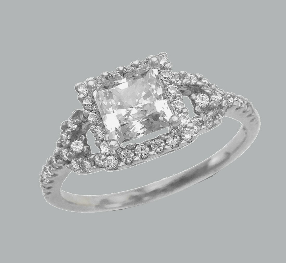 14K WHITE GOLD ENGAGEMENT RING PRINCESS CUT HALO (1 of 1)
