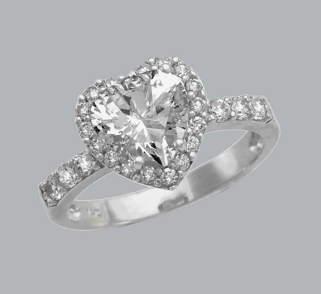 14K WHITE GOLD LADIES ENGAGEMENT RING HEART HALO (1 of 1)