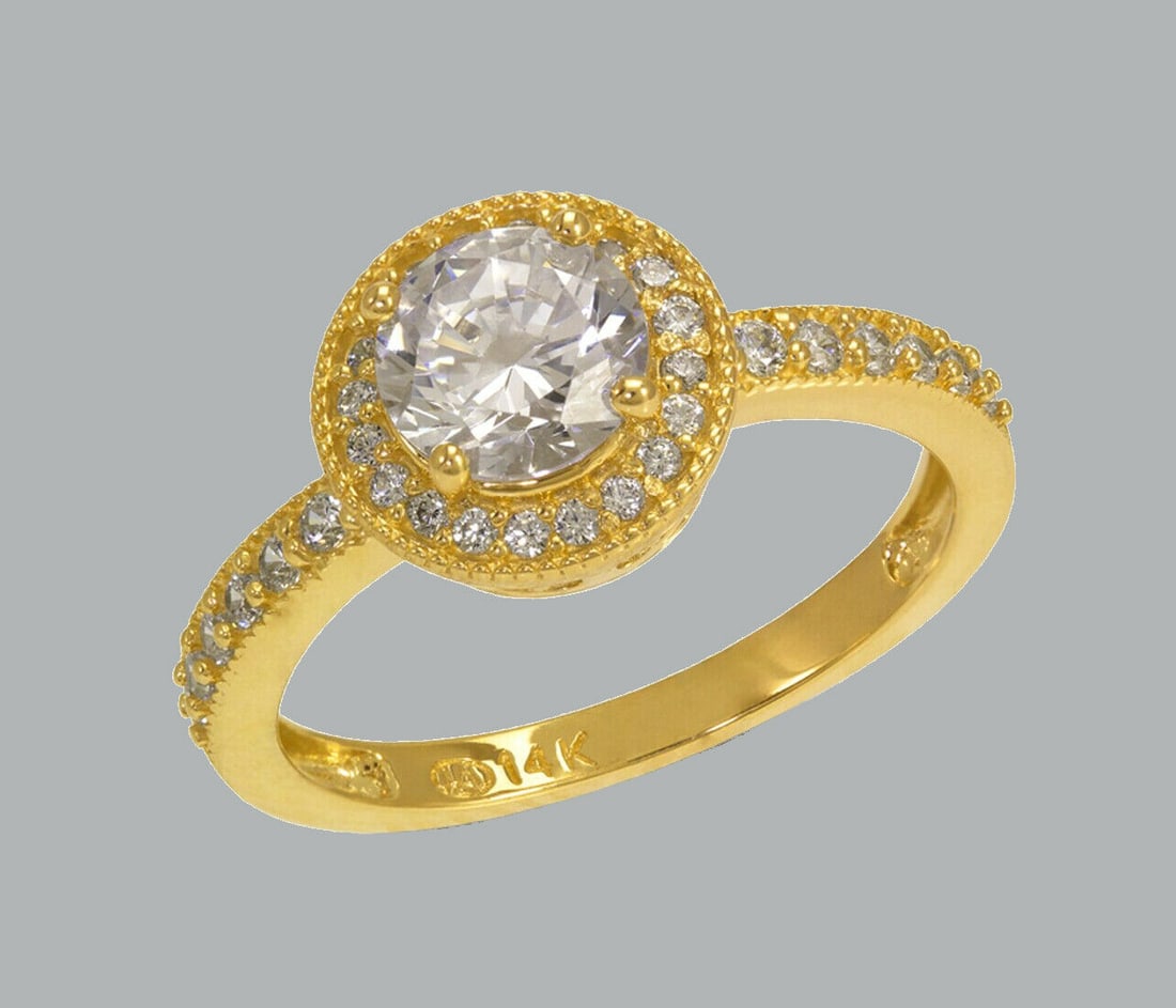 NEW 14K YELLOW GOLD LADIES FANCY ENGAGEMENT RING HALO (1 of 1)