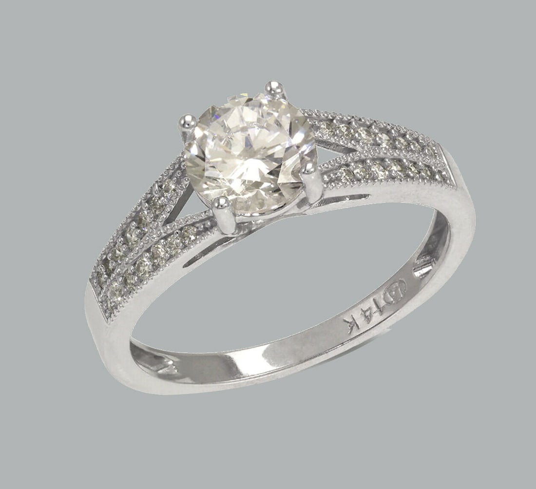 NEW 14K WHITE GOLD LADIES FANCY ENGAGEMENT RING (1 of 1)