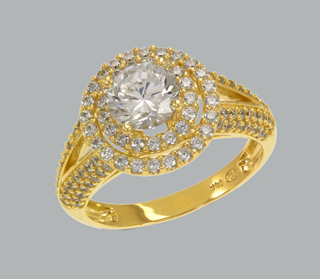 NEW 14K YELLOW GOLD LADIES FANCY ENGAGEMENT RING HALO (1 of 1)