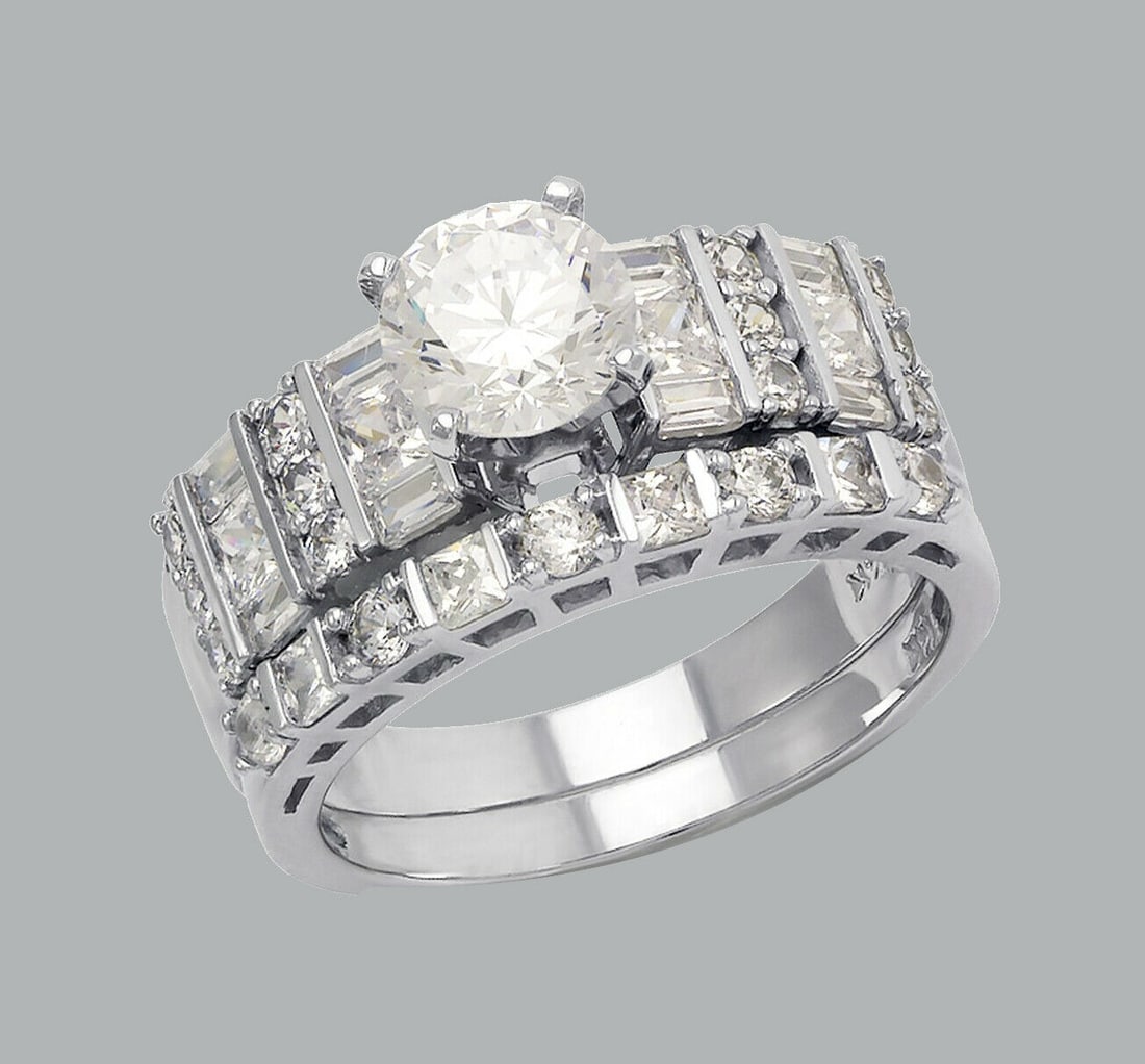NEW 14K WHITE GOLD CZ ENGAGEMENT RING MATCHING BAND (1 of 1)