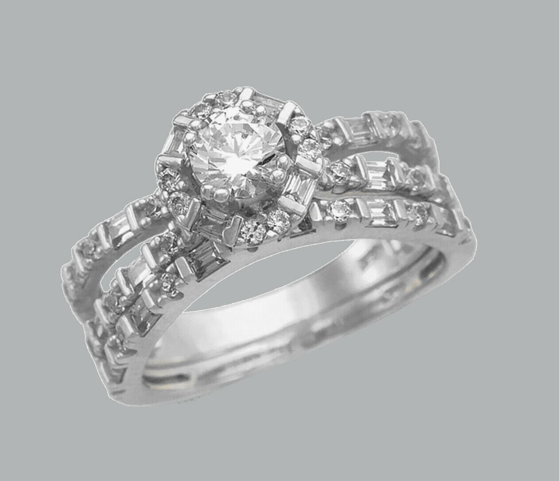 NEW 14K WHITE GOLD CZ ENGAGEMENT RING MATCHING BAND (1 of 1)