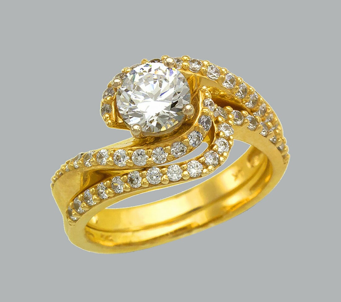 NEW 14K YELLOW GOLD CZ ENGAGEMENT RING MATCHING BAND (1 of 1)