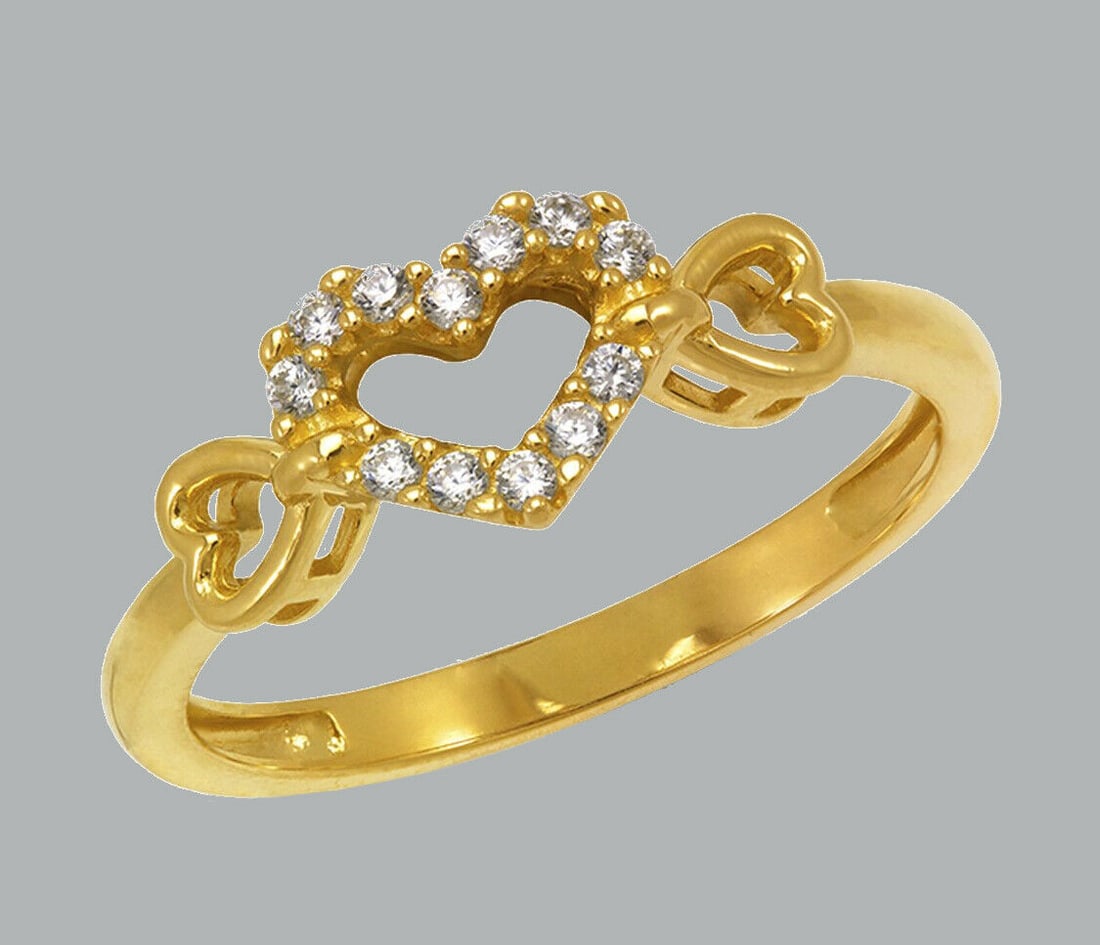 NEW 14K YELLOW GOLD LADIES FANCY CZ RING HEART: NEW 14K YELLOW GOLD CZ RING New 14K Yellow solid gold ring Ring size 7 Measures 7mm wide on top Cubic Zirconia Polished Finish Apx Weight: 2g