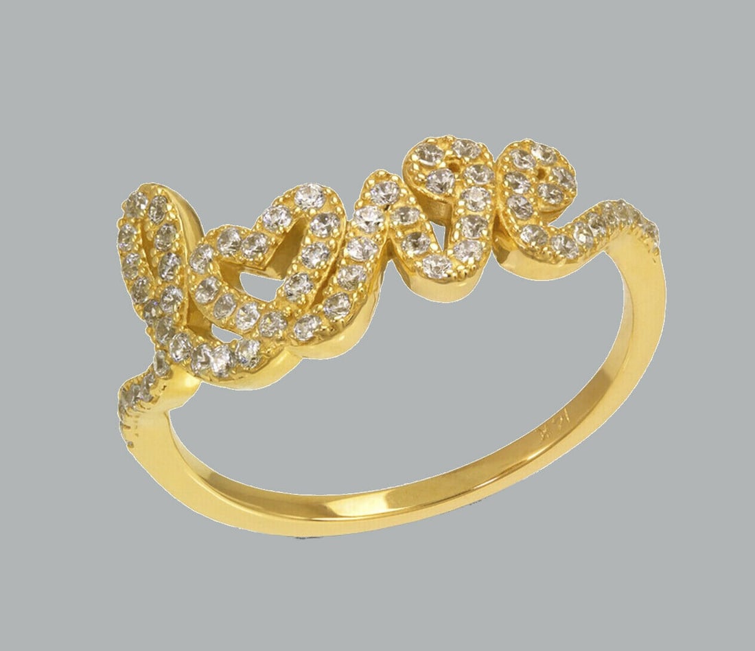 NEW 14K YELLOW GOLD LADIES FANCY CZ RING LOVE (1 of 1)