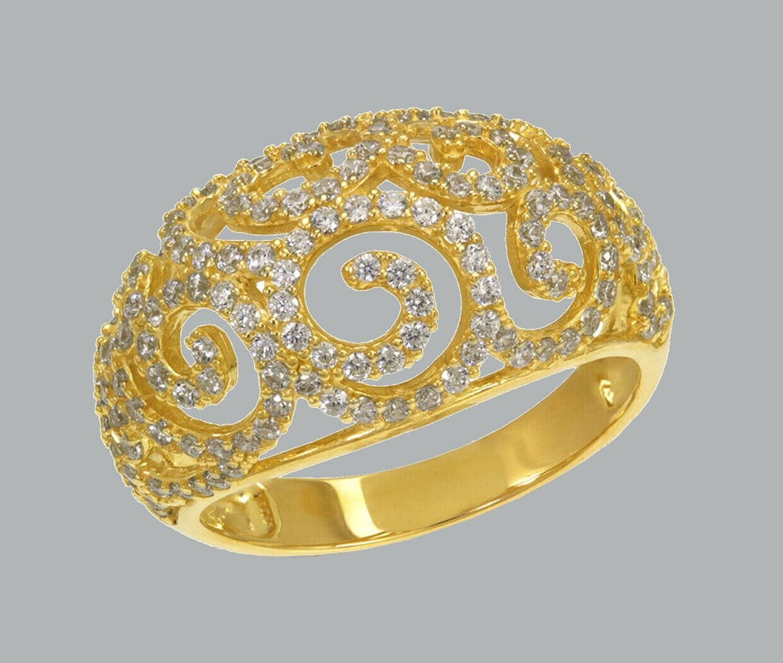 NEW 14K YELLOW GOLD LADIES FANCY CZ RING SWIRL (1 of 1)