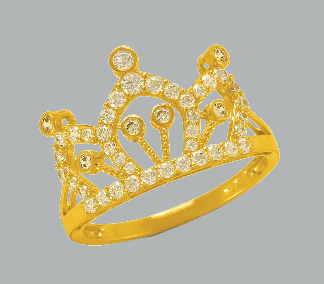 NEW 14K YELLOW GOLD LADIES FANCY CZ RING TIARA CROWN (1 of 1)