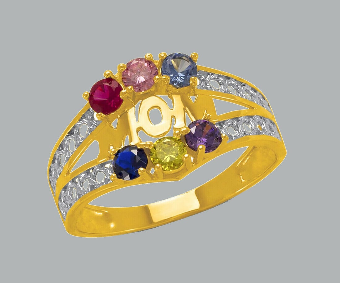 NEW 14K TWO TONE GOLD LADIES CZ RING MOM (1 of 1)