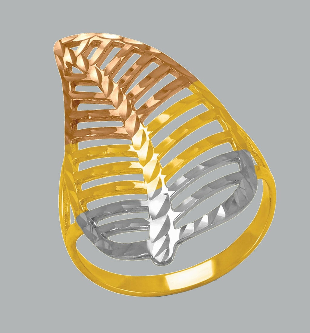 NEW 14K TRI COLOR GOLD LADIES FANCY RING COCKTAIL LEAF (1 of 2)