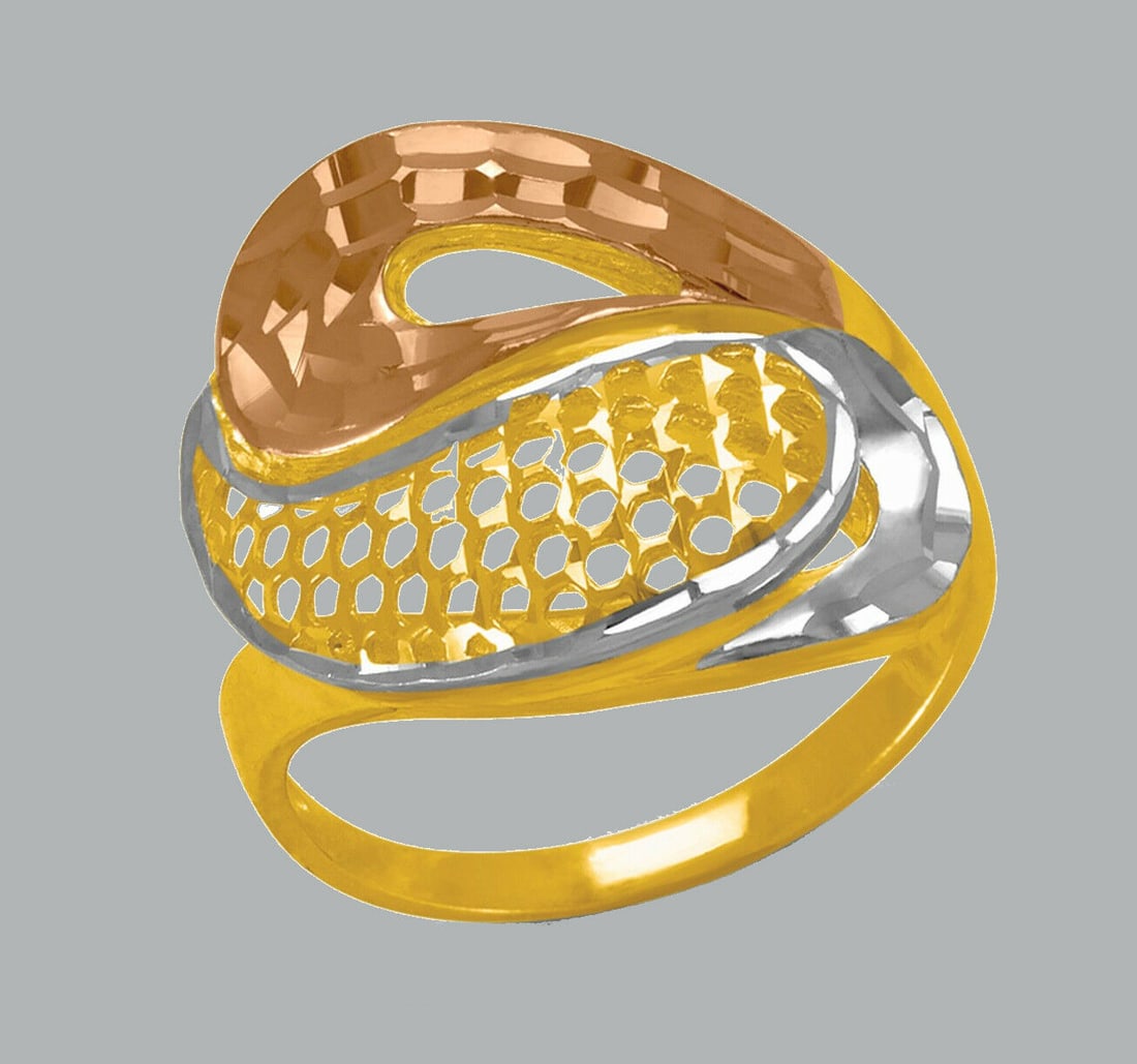 NEW 14K TRI COLOR GOLD LADIES FANCY RING COCKTAIL (1 of 2)