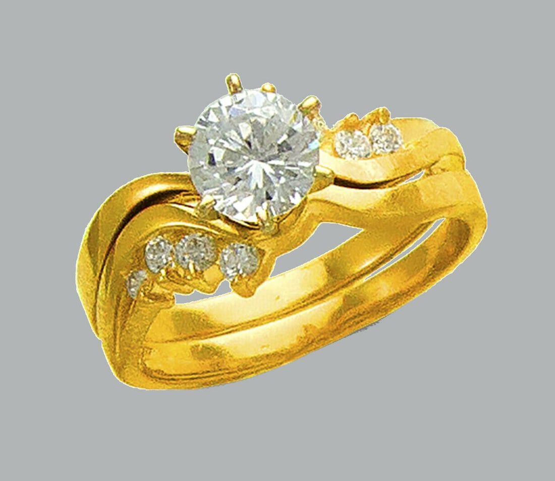 14K YELLOW GOLD LADIES CZ ENGAGEMENT RING MATCHING BAND (1 of 1)