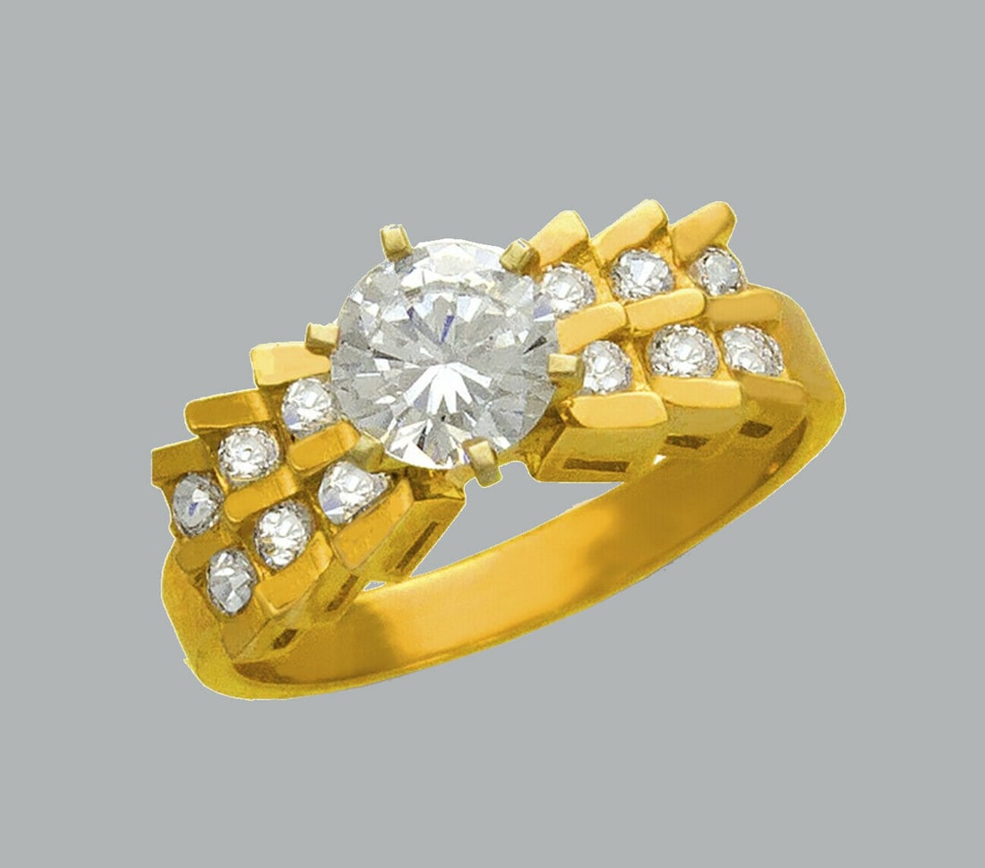 NEW 14K YELLOW GOLD LADIES FANCY ENGAGEMENT RING ROUND (1 of 1)