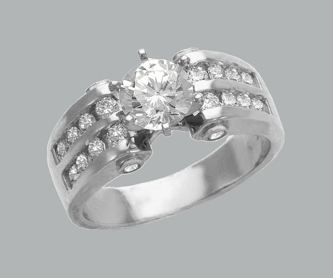 NEW 14K WHITE GOLD LADIES FANCY ENGAGEMENT RING ROUND (1 of 1)