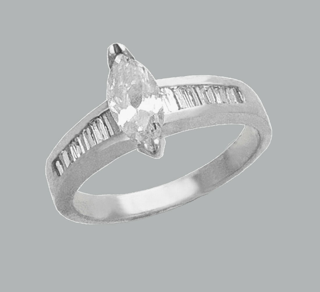 14K WHITE GOLD LADIES FANCY ENGAGEMENT RING MARQUISE (1 of 1)