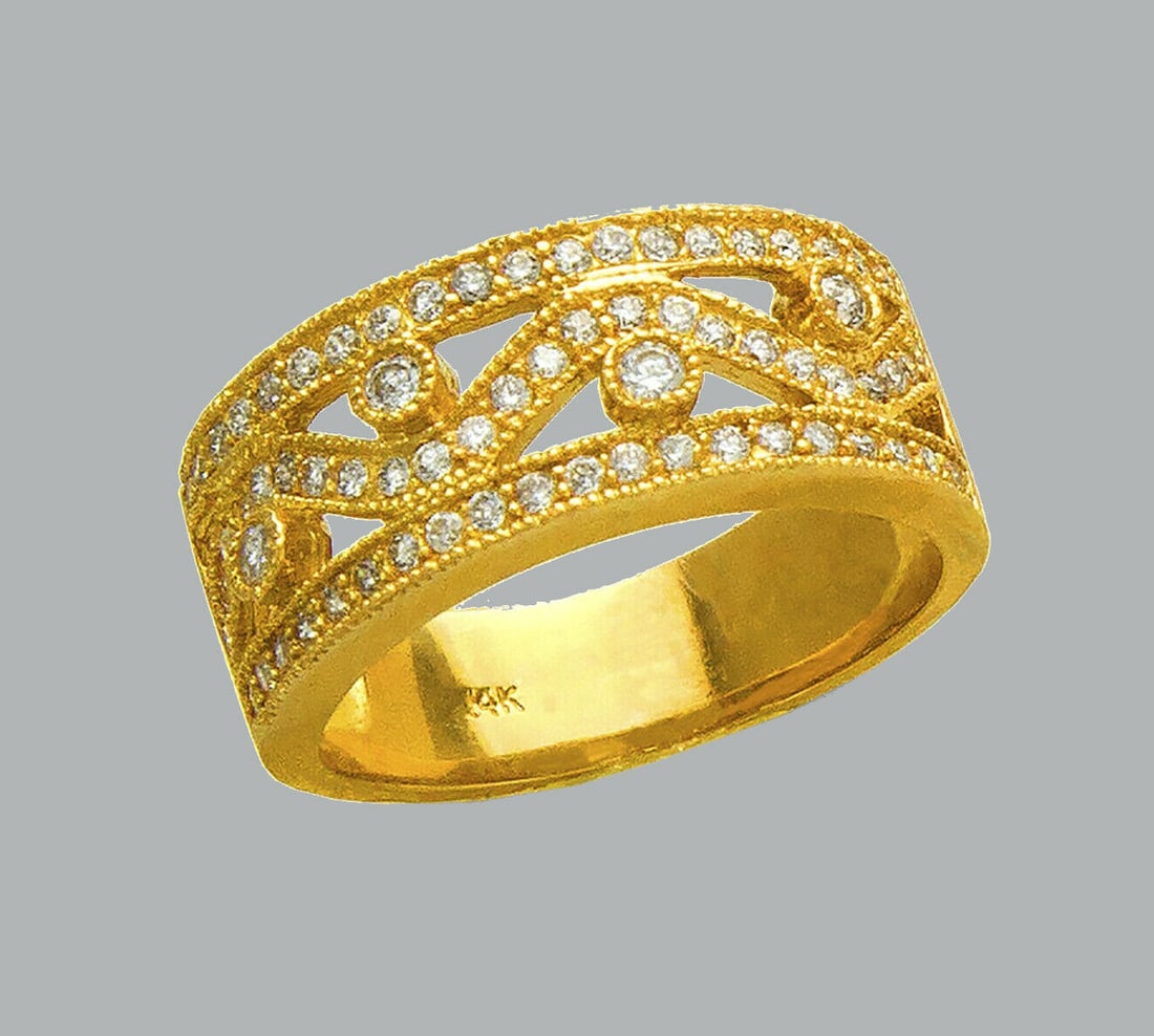 NEW 14K YELLOW GOLD LADIES FANCY CZ RING FILIGREE BAND (1 of 1)