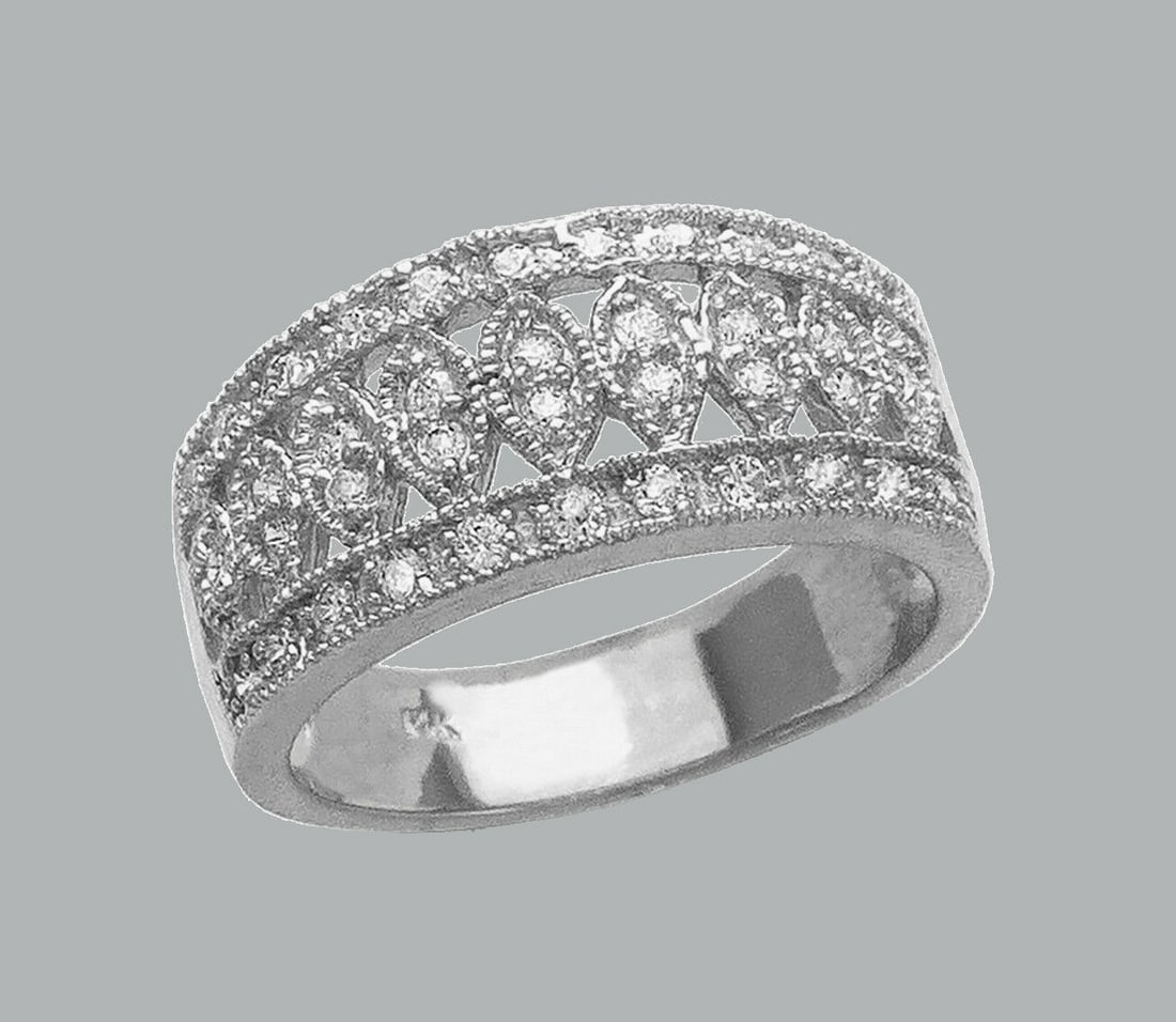 NEW 14K WHITE GOLD LADIES FANCY CZ RING FILIGREE BAND (1 of 1)