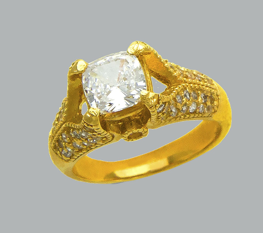 14K YELLOW GOLD LADIES FANCY CZ ENGAGEMENT RING CUSHION (1 of 1)
