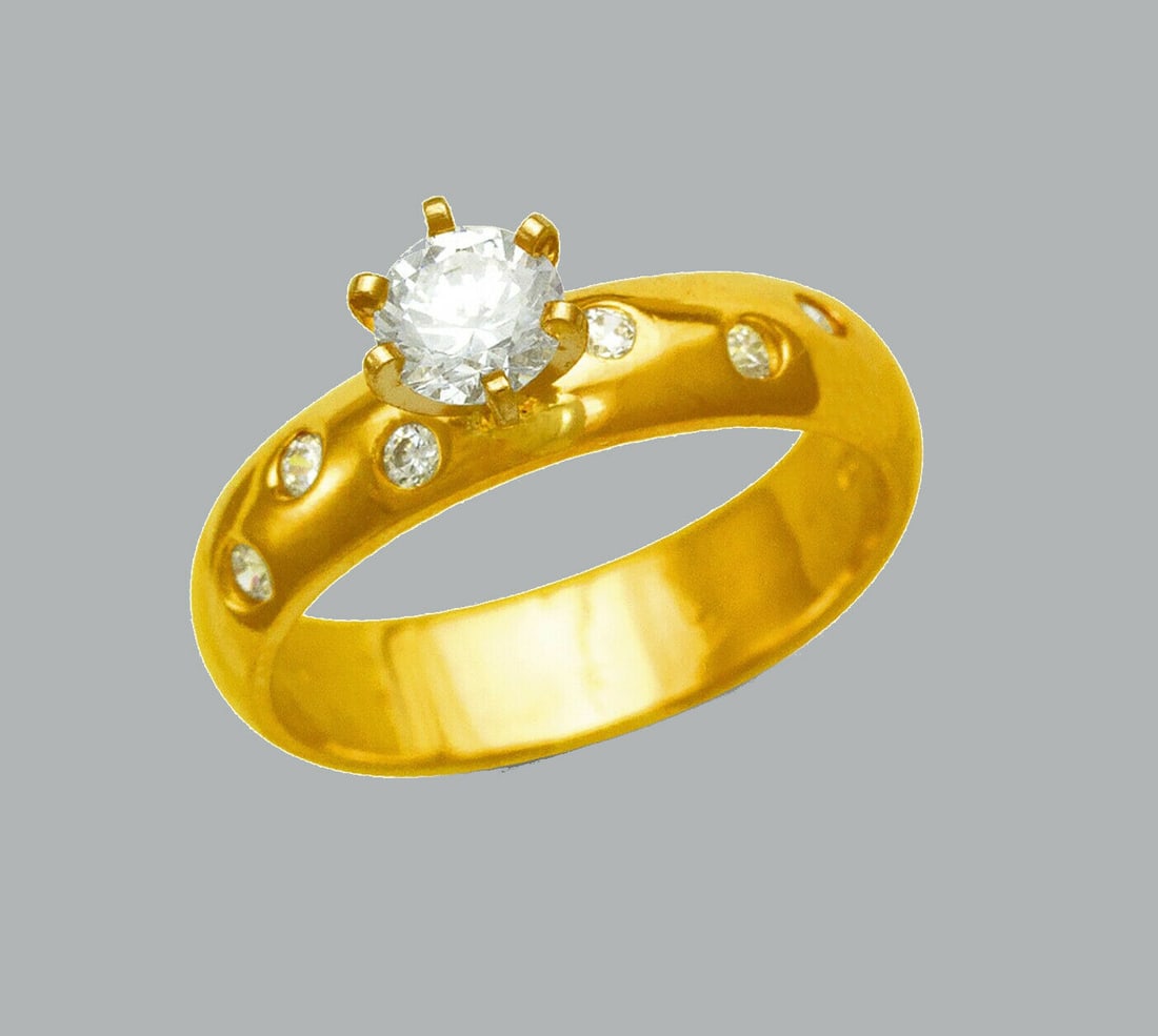 14K YELLOW GOLD CZ SOLITAIRE BAND RING ENGAGEMENT 5mm (1 of 1)