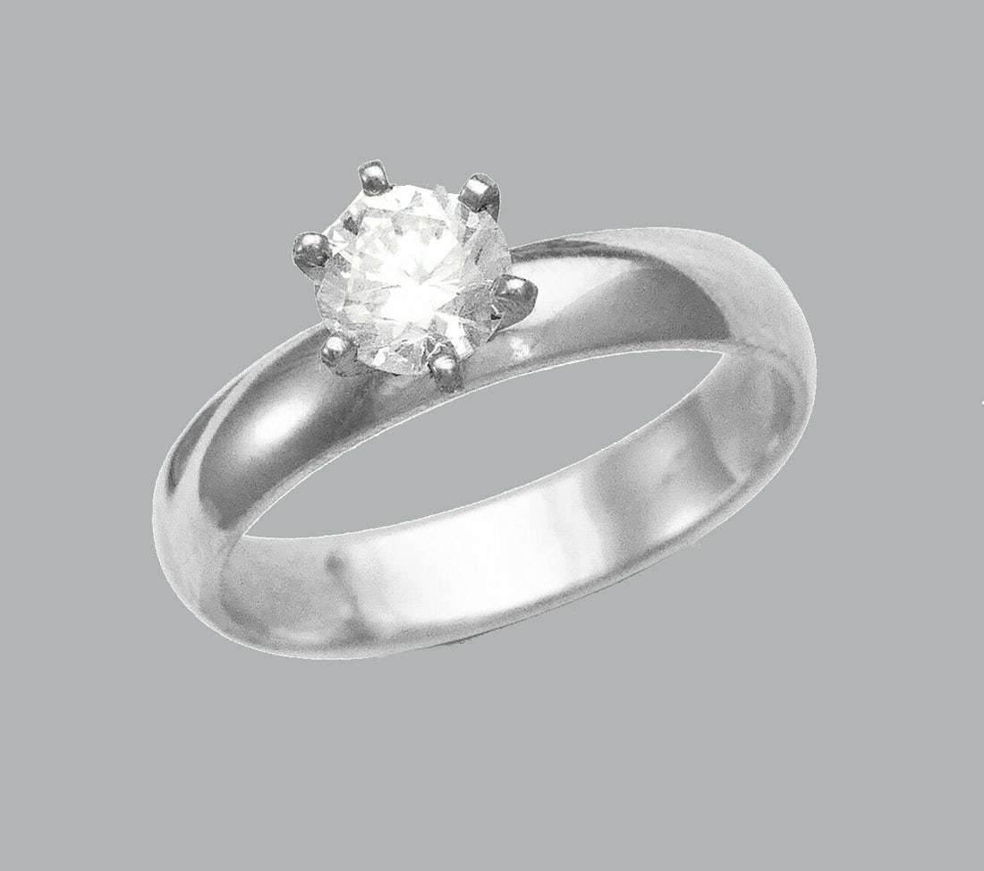 14K WHITE GOLD CZ SOLITAIRE BAND RING ENGAGEMENT 4mm (1 of 1)