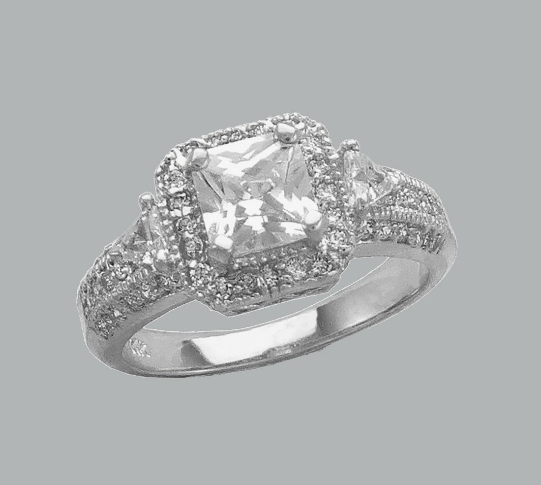14K WHITE GOLD CZ ENGAGEMENT RING PRINCESS CUT (1 of 1)
