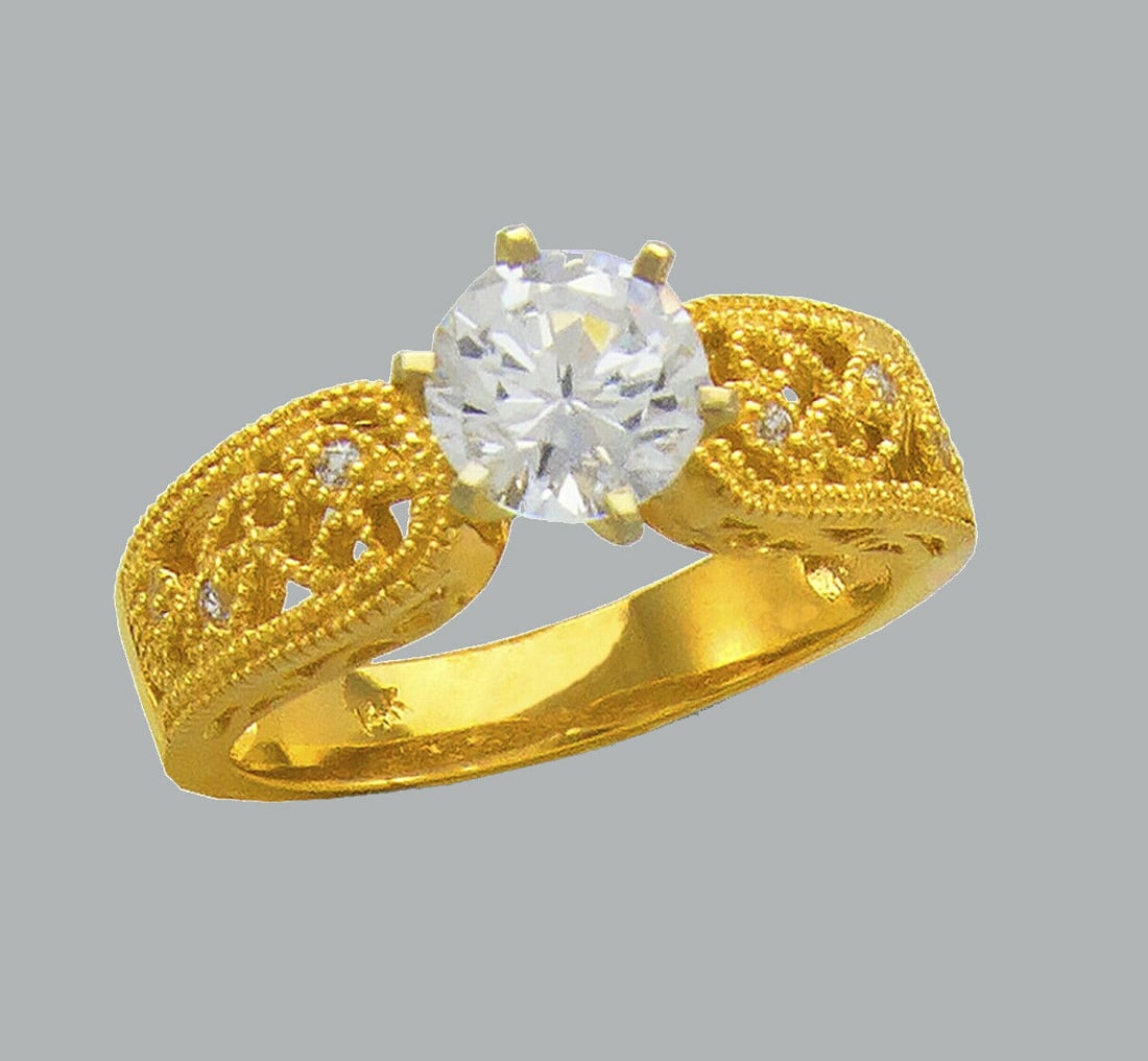 14K YELLOW GOLD LADIES CZ ENGAGEMENT RING FILIGREE (1 of 1)